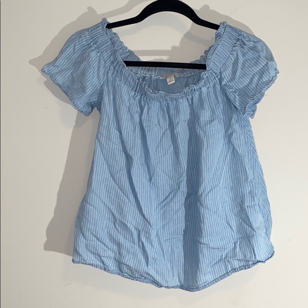 Jean striped off the shoulder blouse!